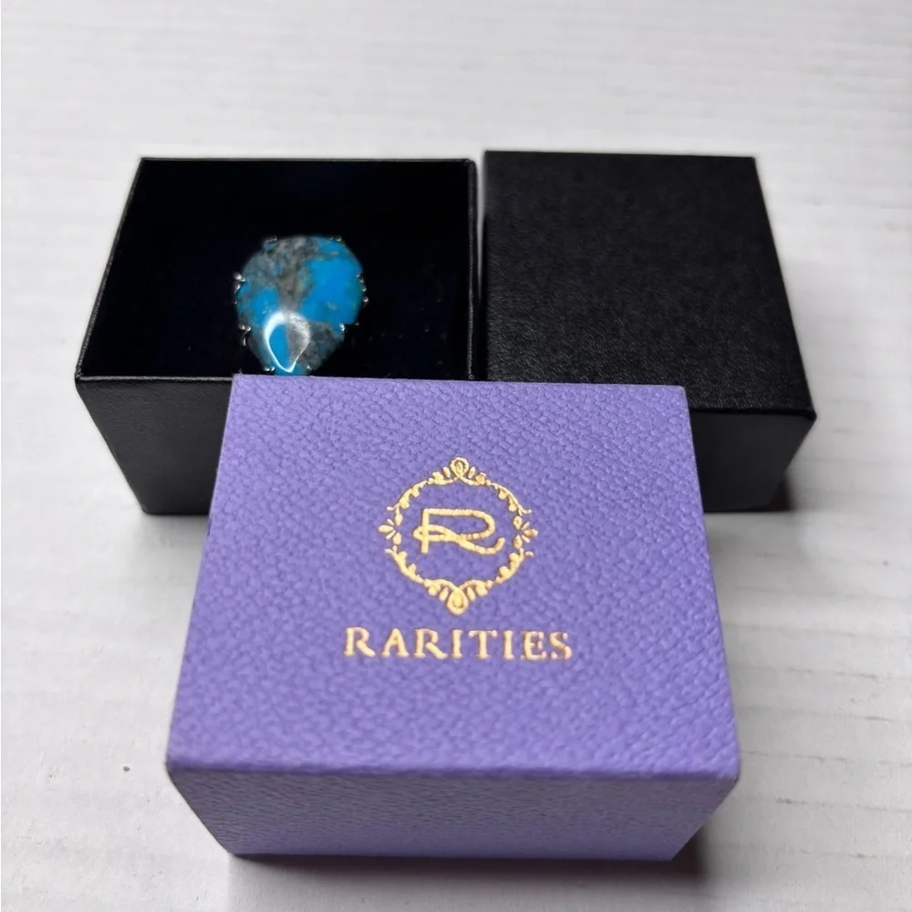RARITIES Turquoise Sterling Silver Pear Shaped Ring Size 7